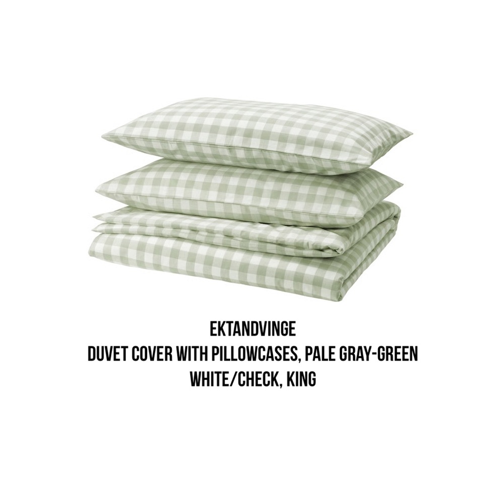 Green Gingham Cotton Duvet Cover & Pillowcase Set - Picture 7 of 7